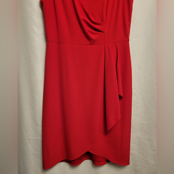 Tahari ASL Red Pleated Drape Cocktail Dress Size 10 Dressy Party Date Night - Picture 3 of 10